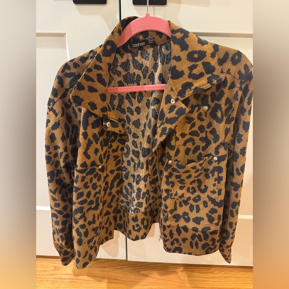 Boohoo Tan Leopard Print Utility Jacket